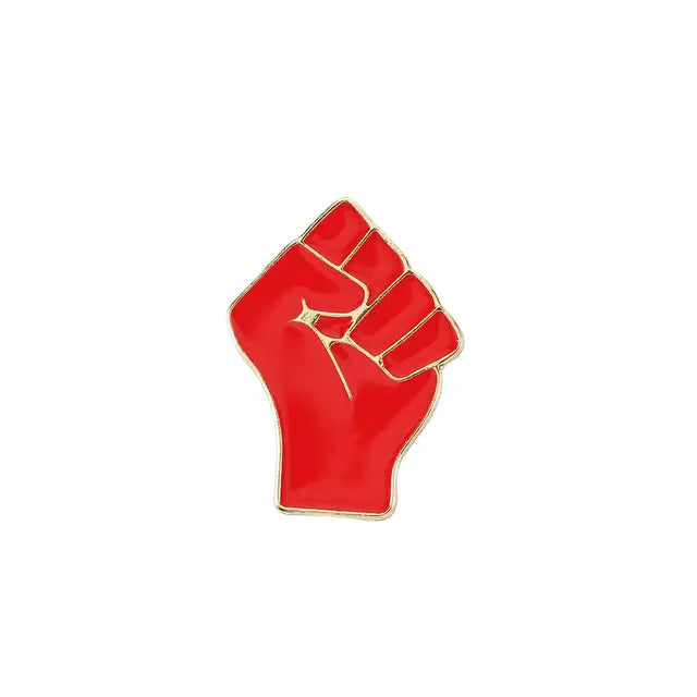 Raised Fist of Solidarity Enamel Pin - Red and Black Brooch All Shades