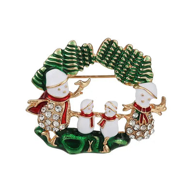 Zinc Alloy Badge – Snowman Wreath Brooch Pin All Shades