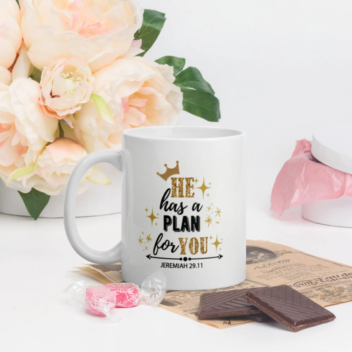 He has a plan for you - White glossy mug All Shades